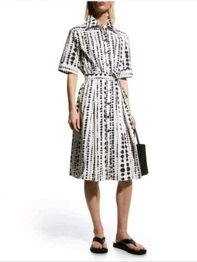 Piazza Sempione NWT Made In Italy Dotted Striped Belted Midi Dress US 14 IT 50